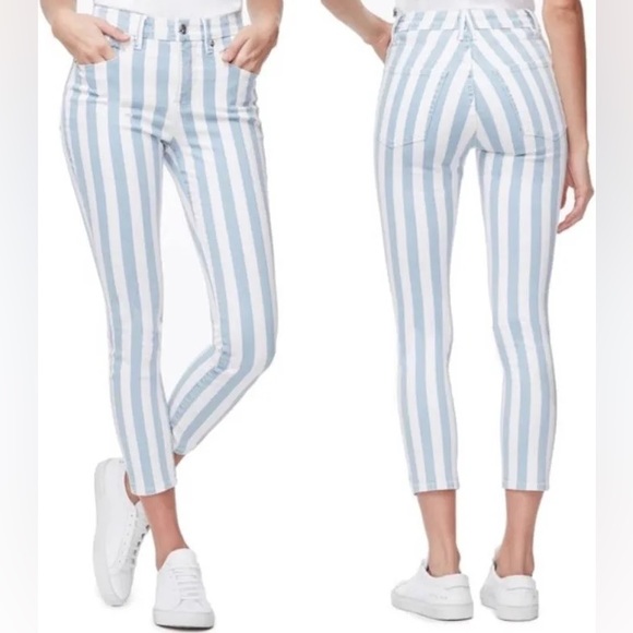 Good American Good Legs Baby Blue and White Stripped Cropped Denim - Picture 1 of 9